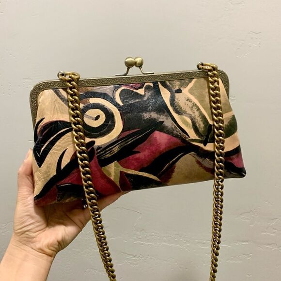 Abstract Print Cowhide Handmade Vintage Style Kisslock Clutch Bag, Crossbody - Picture 4 of 16